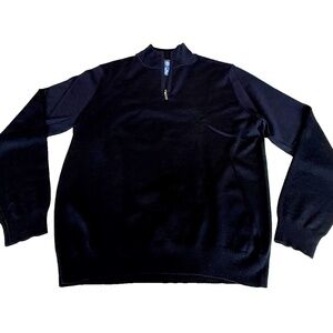 JOSEPH & LYMAN Italian Merino Wool 1/4 Zip Mock Neck Sweater; Navy Blue; Men's M